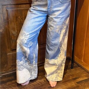 Pilcro Blue and Cream Flare Jeans